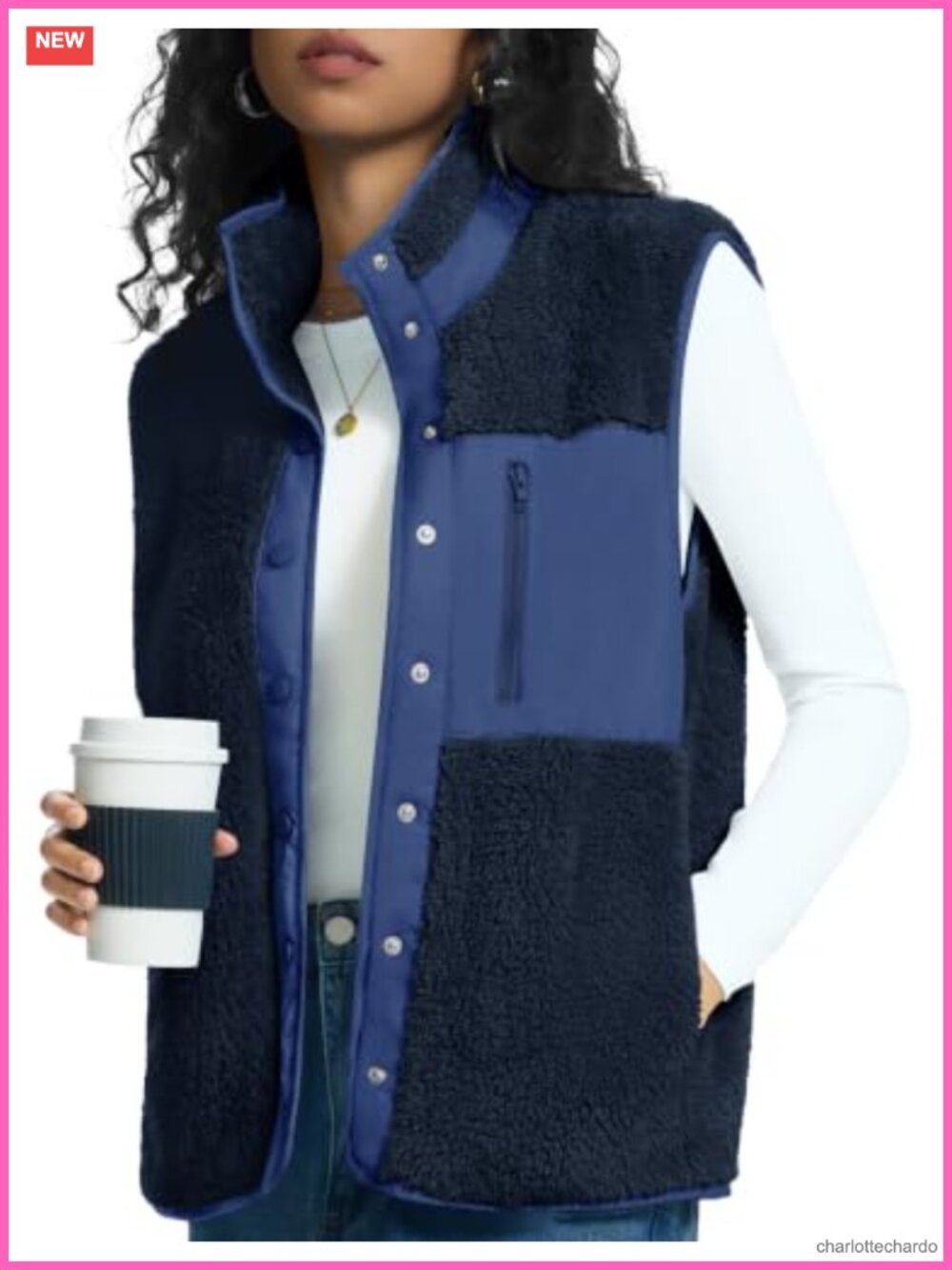 Women's Fleece Vest Snap Button Sherpa Outerwear Sleeveless with Pockets